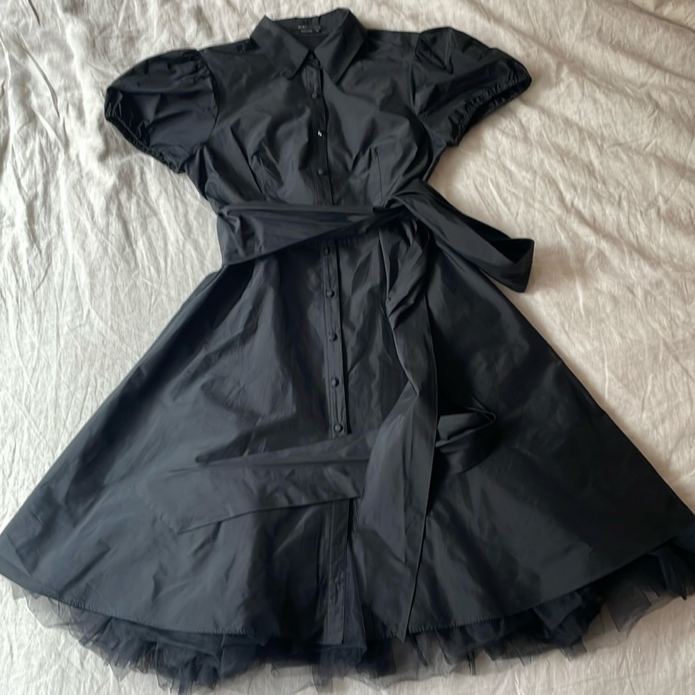 BCBG MAXAZRIA black formal dress with tulle skirt and bow